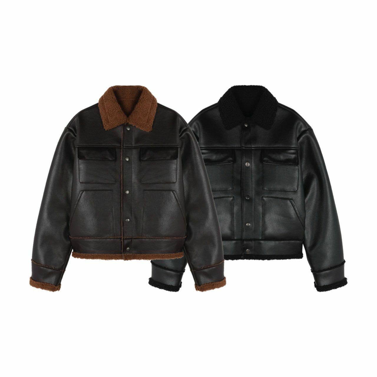 毛毛領合成皮褸 Veil-014JK