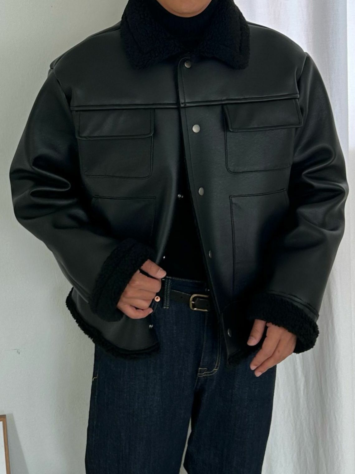 毛毛領合成皮褸 Veil-014JK