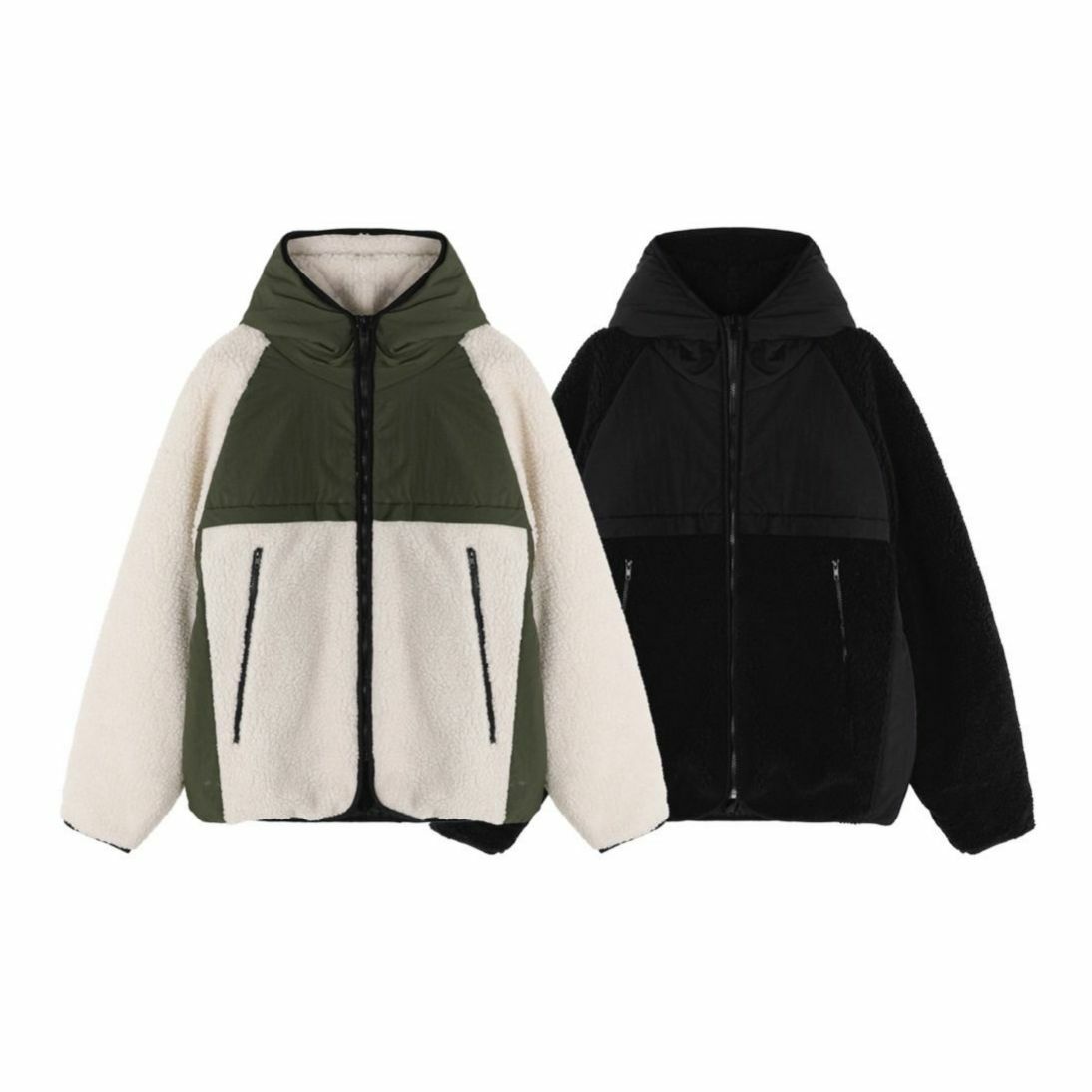 拼毛毛粒連帽拉鍊外套(夾棉) Veil-015JK