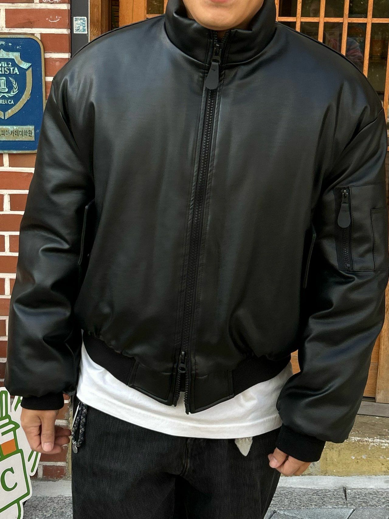 企領拉鍊合成皮褸(夾棉) Veil-016JK