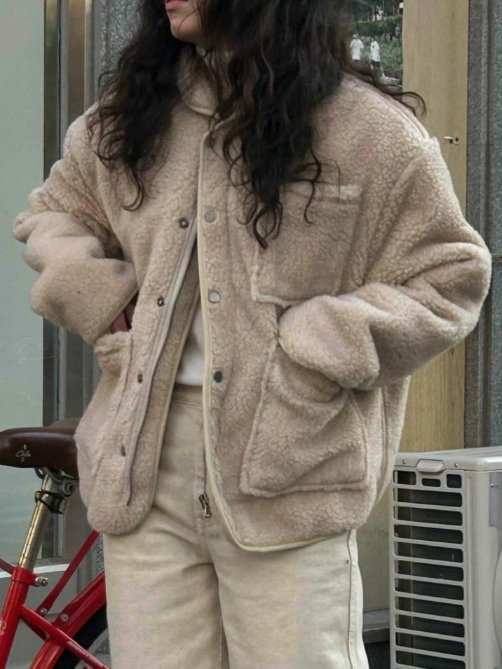 反領毛毛粒拉鍊外套(夾棉) Veil-017JK