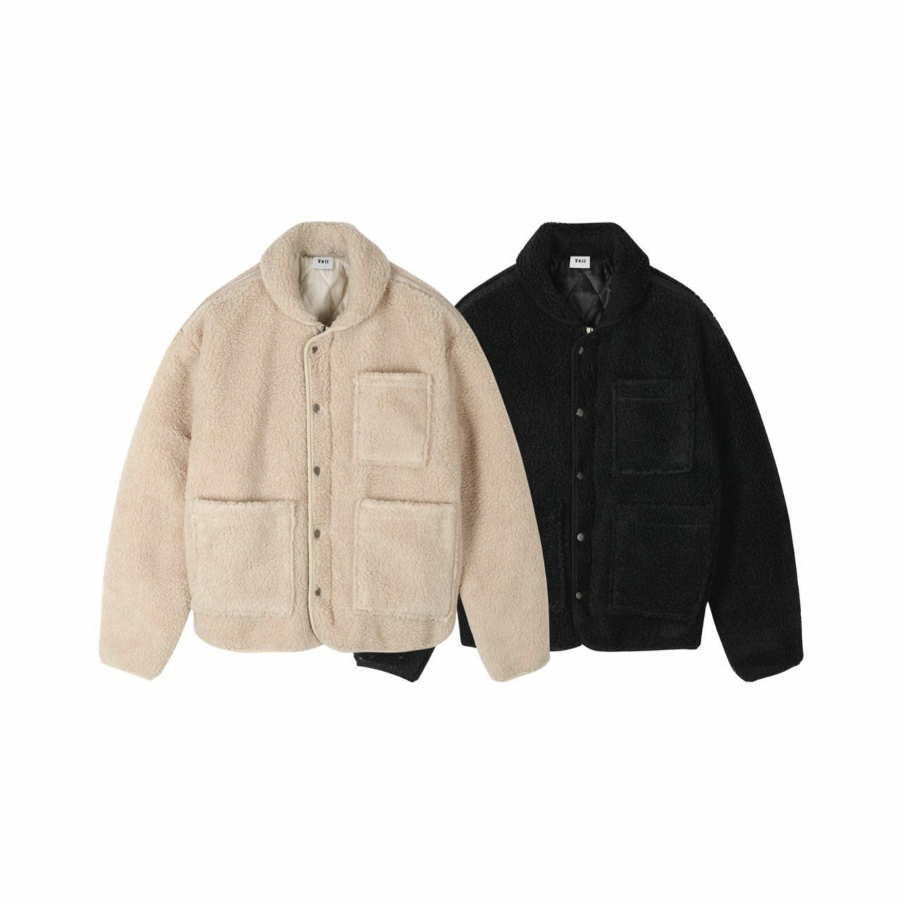 反領毛毛粒拉鍊外套(夾棉) Veil-017JK