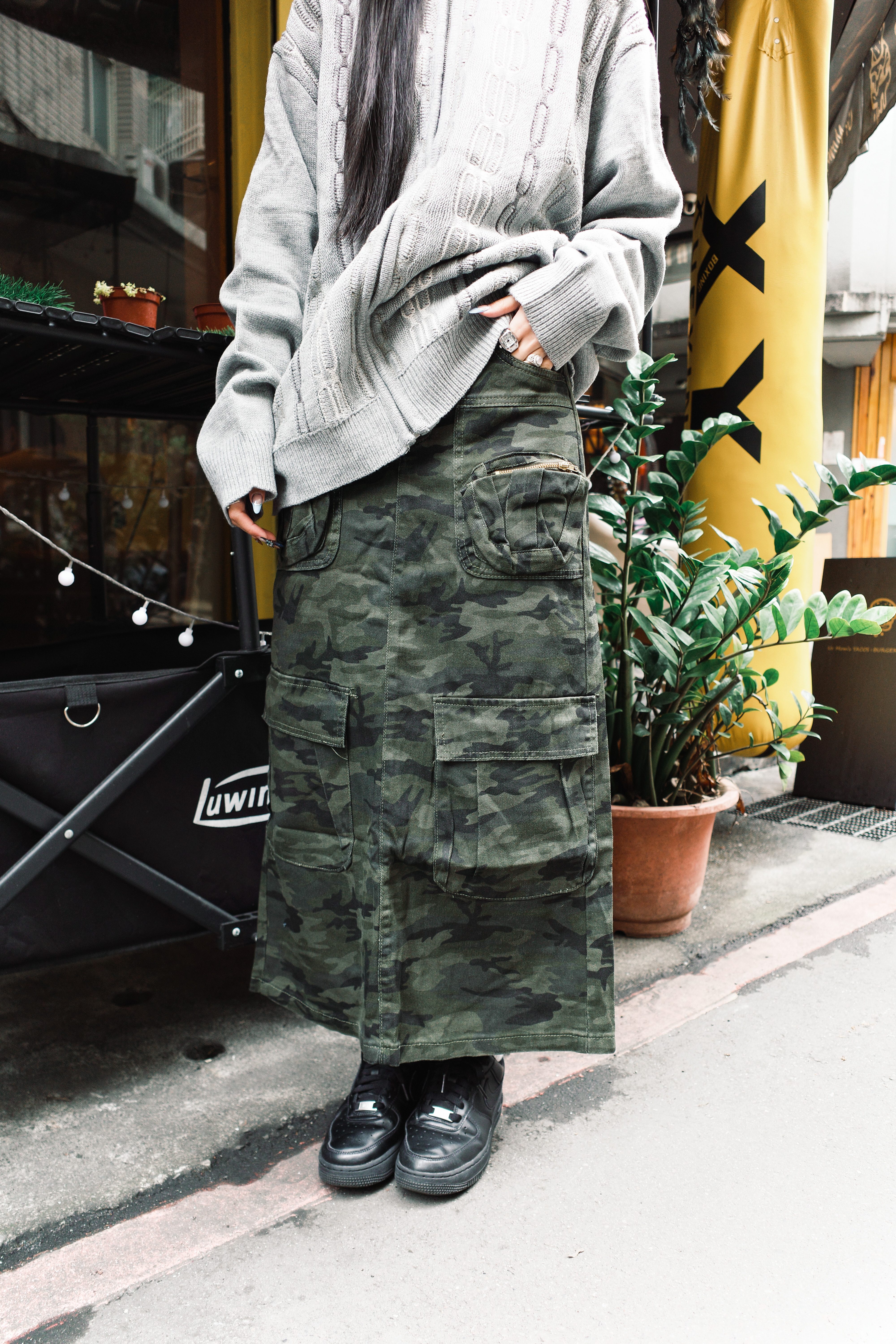 『Always_Good』多口袋 迷彩 長裙