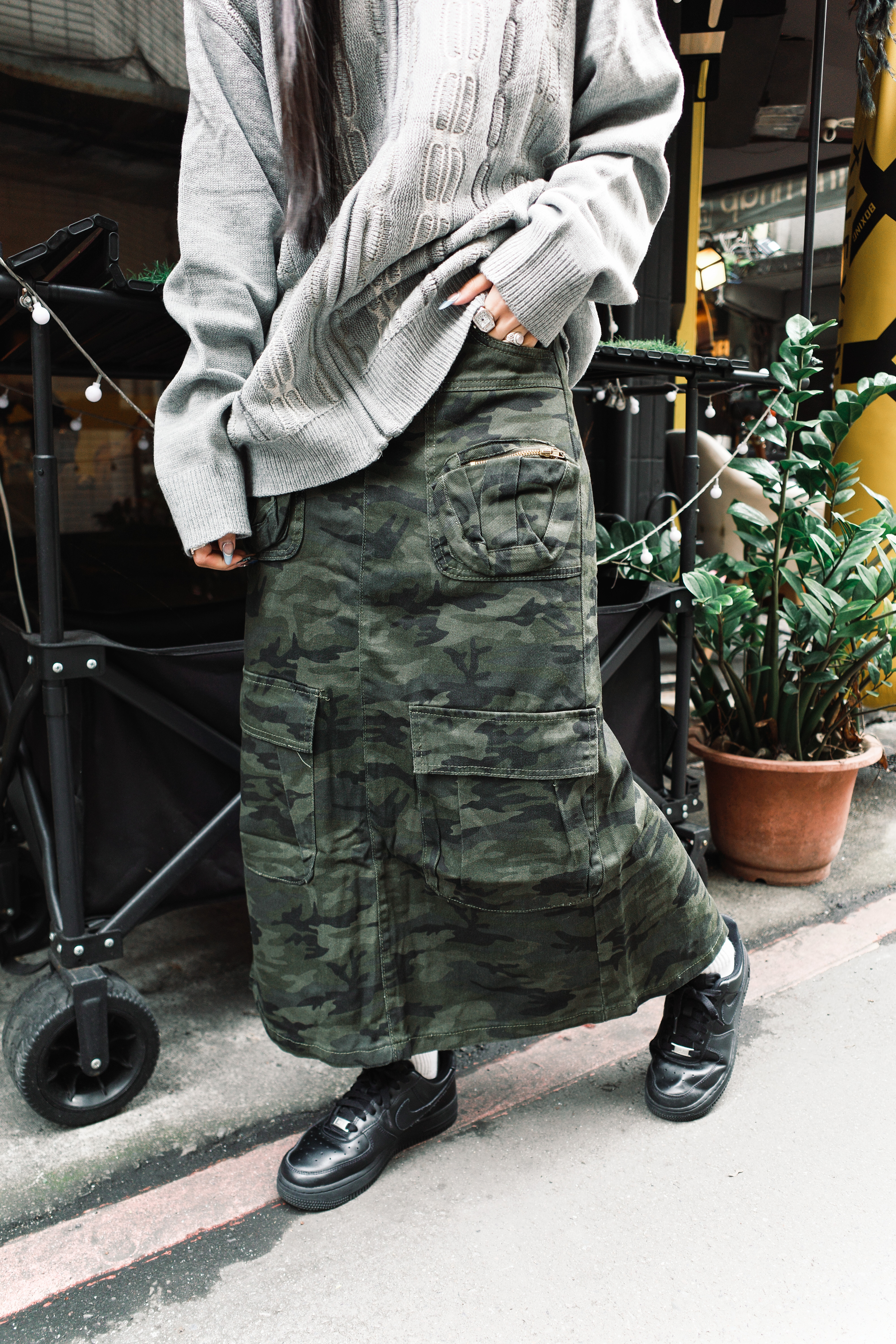 『Always_Good』多口袋 迷彩 長裙