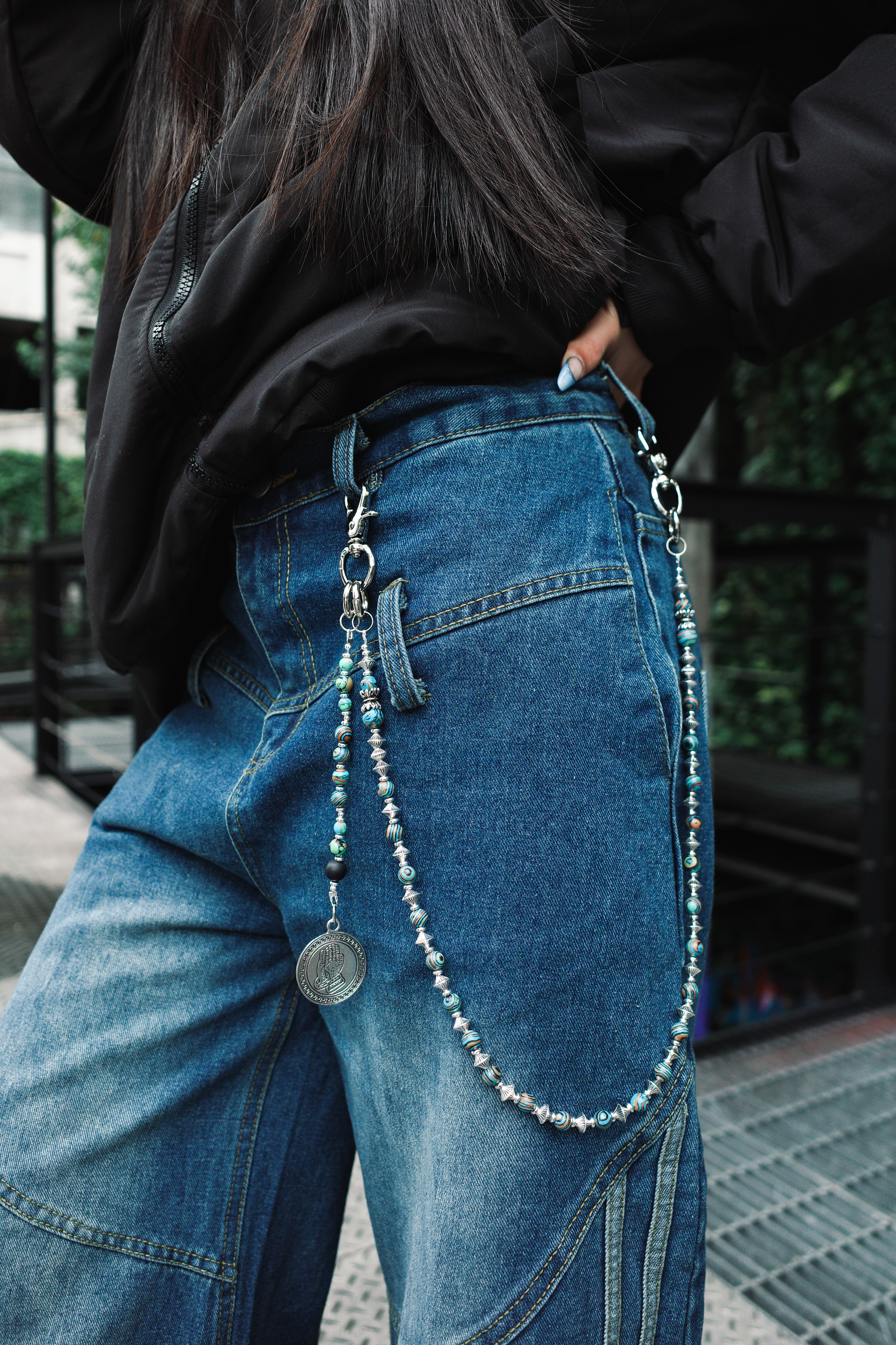 『Always_Good』祈禱手 綠松石 褲鏈