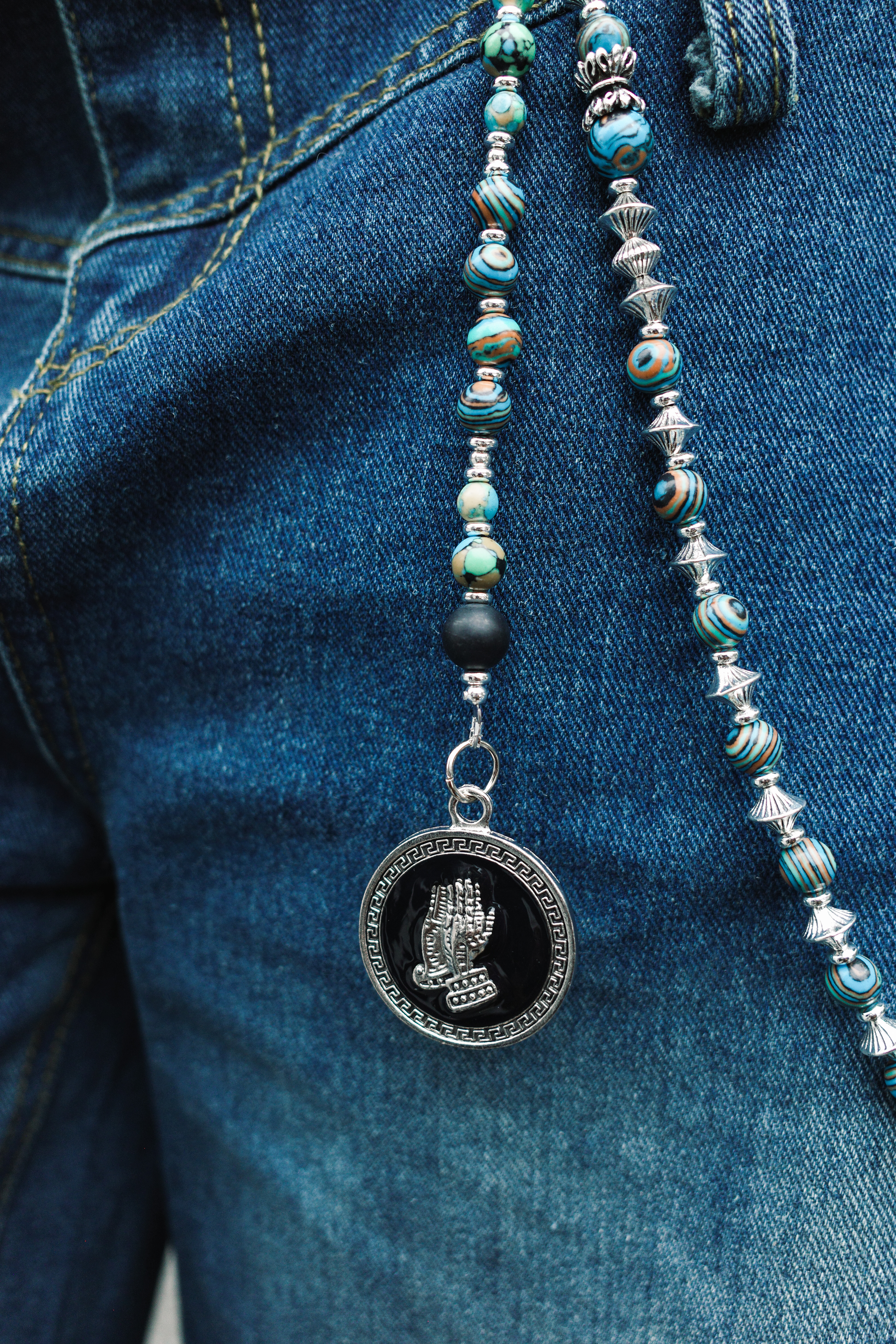 『Always_Good』祈禱手 綠松石 褲鏈