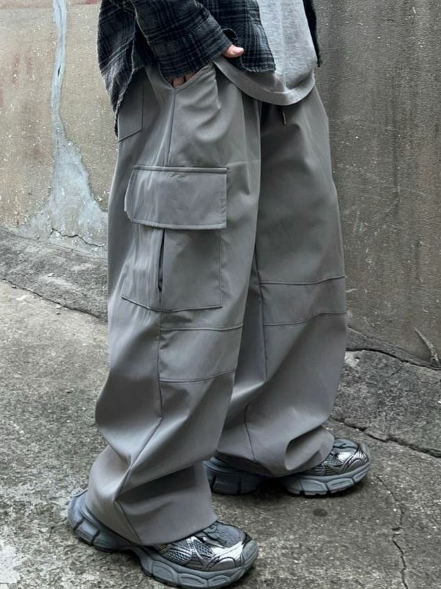 淨色可束腳工裝鬆身褲 MONTH-019P