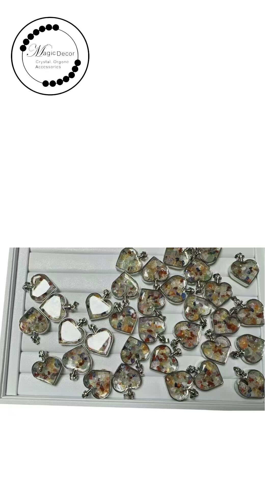 250828 - A102 愛心香水樽水晶面切割多寶水晶碎石吊咀+ 送鈦鋼鏈