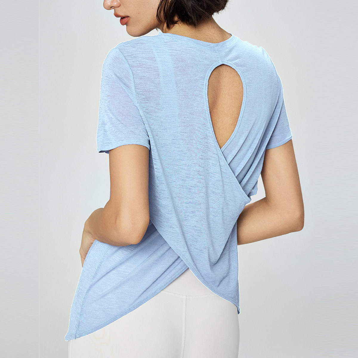 竹節紗交疊水滴瑜珈/運動/機能短袖