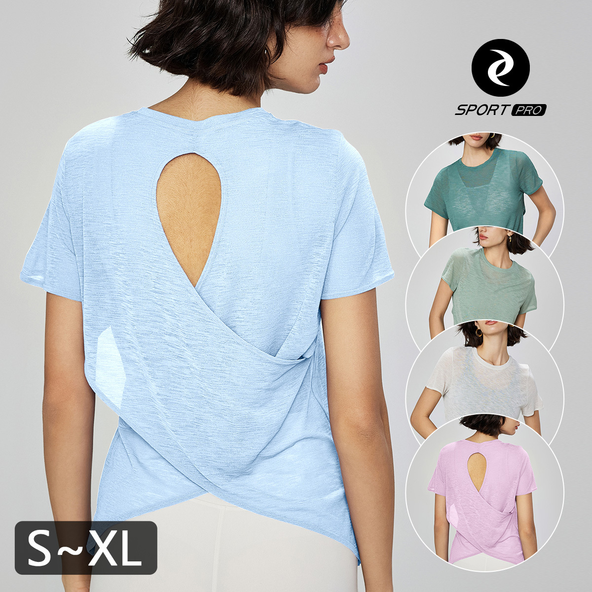 竹節紗交疊水滴瑜珈/運動/機能短袖