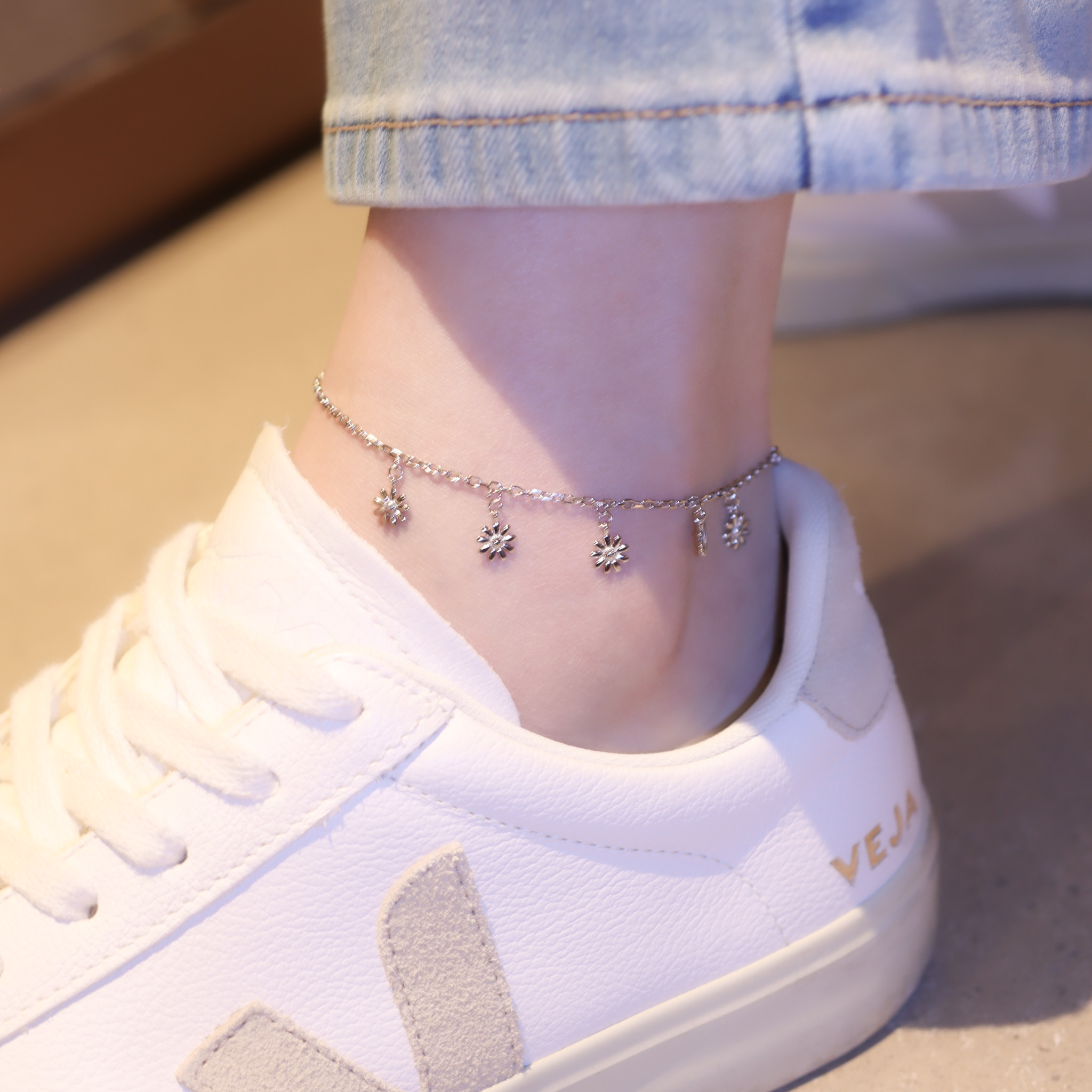 | 925純銀・白金 | 初衷愛意小花腳鏈 | AN0119 |