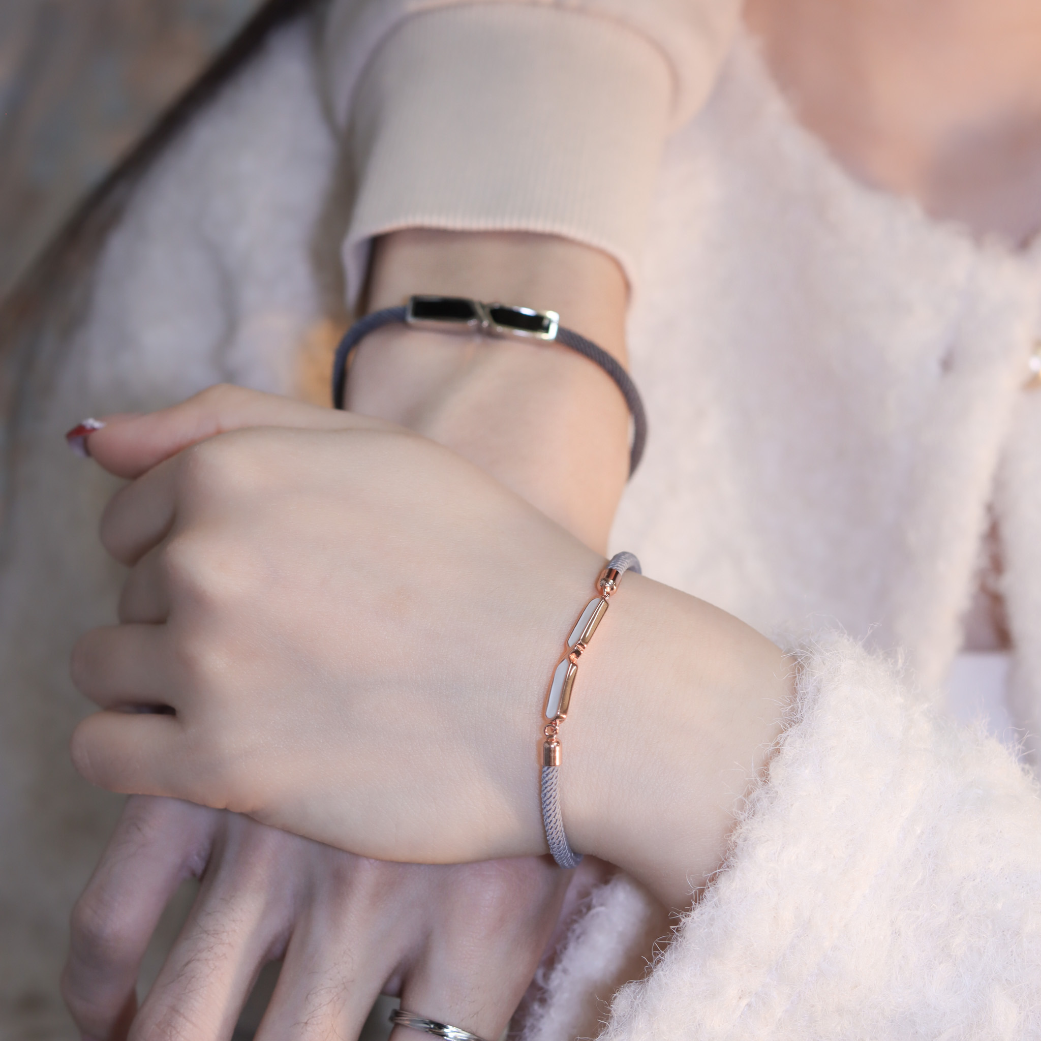 | 925純銀・厚鍍白金・厚鍍玫瑰金 | 身後總是你情侶手繩(男款/女款) | BR1224 |