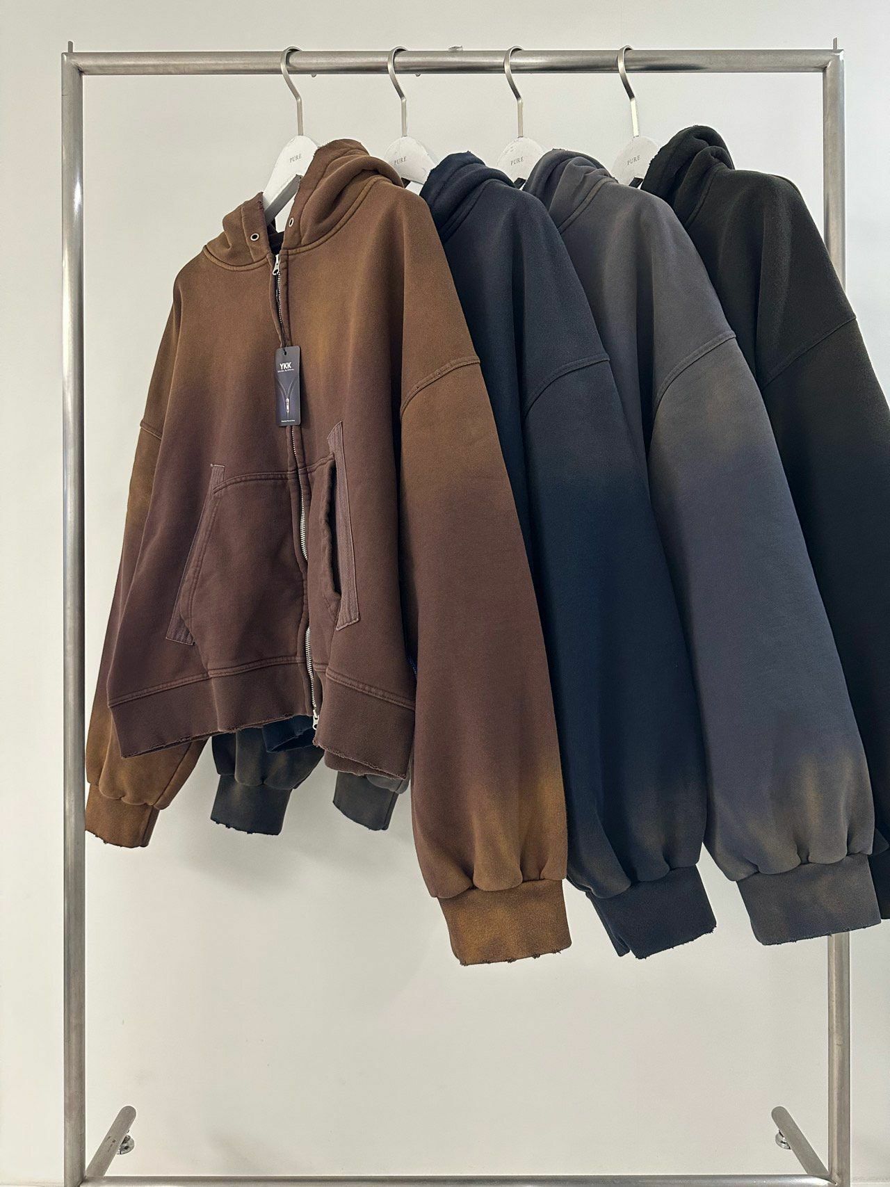 洗水淨色連帽拉鍊外套(抓毛底) PURE-143JK