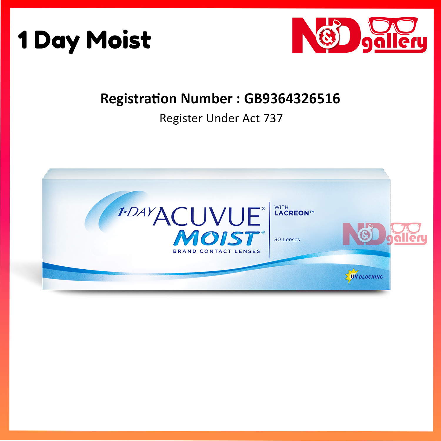 1-DAY ACUVUE® MOIST 30pcs/Box Daily clear Contact Lens (-0.50 to -12.00) (+0.50 to +6.00)