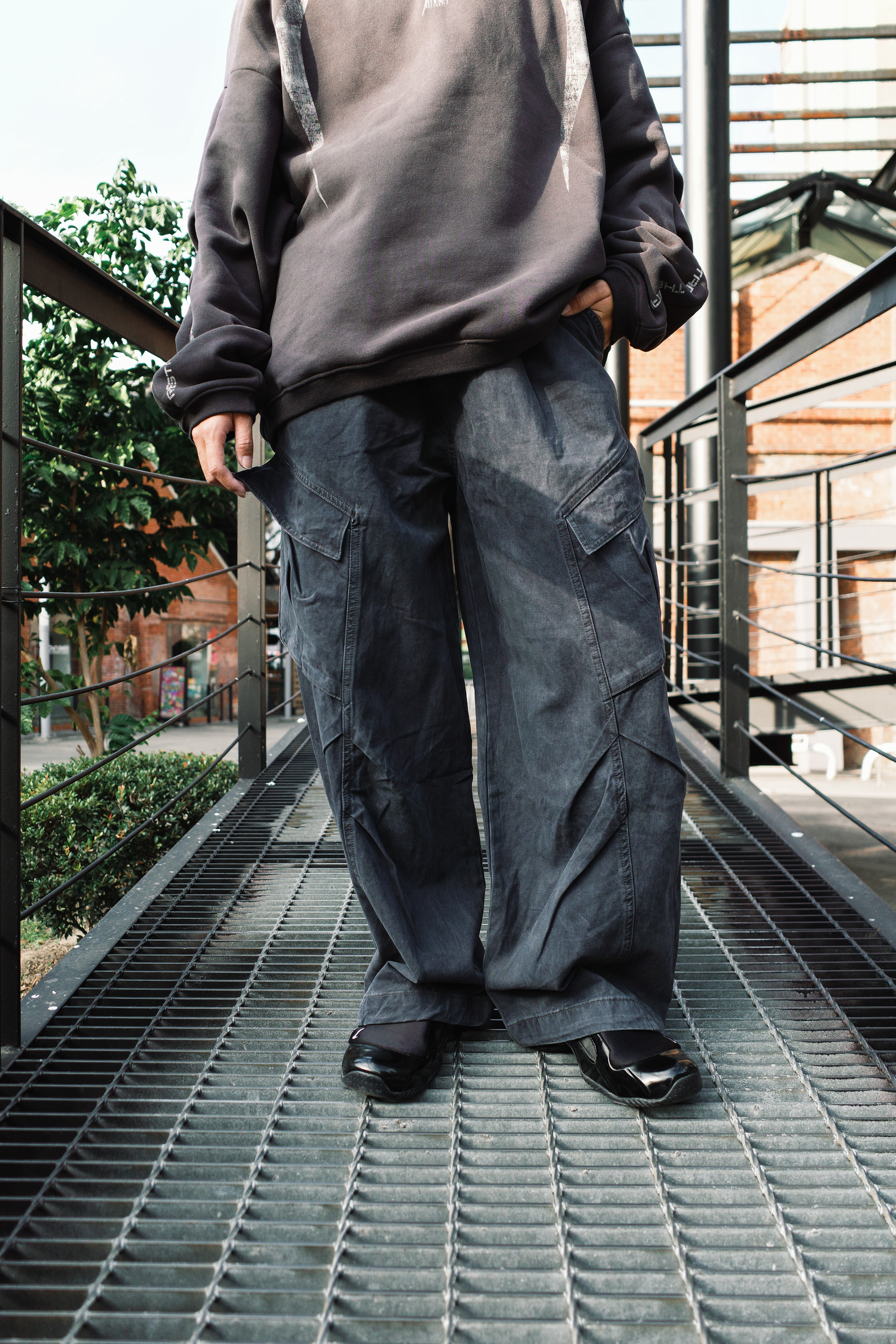 『Always_Good』多口袋 斜紋布 立體剪裁 皺褶 工裝 長褲