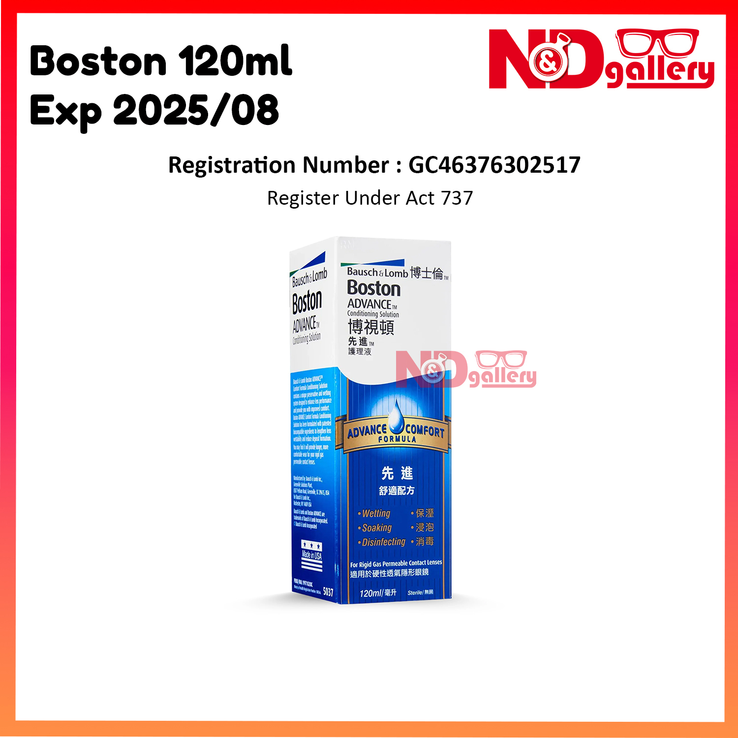 BAUSCH & LOMB BOSTON ADVANCE COMFORT FORMULA CONDITIONING SOLUTION 120ml . Expired 2025/08