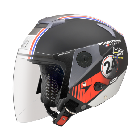 ASTONE RS 平光黑 T62藍紅 彩繪 內墨片 3/4罩式帽款