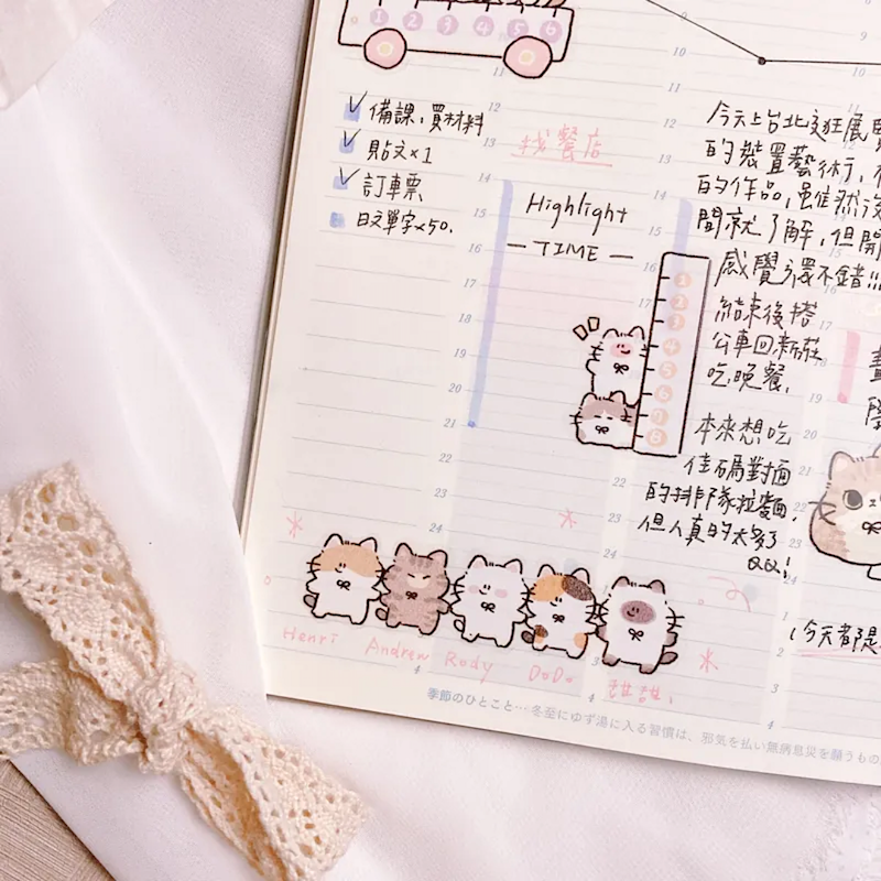 Highlight x Ubee PET Tape－Stationery Cat and Friends | **1 Cycle**