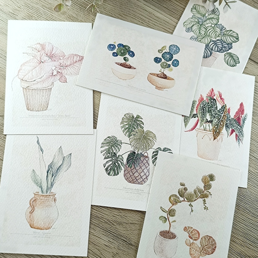 竹工凡花．復古的觀葉植物圖鑑卡片 明信片 共七款