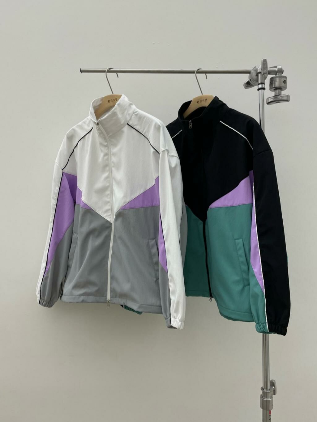 拼色企領拉鍊外套 EASY-056JK