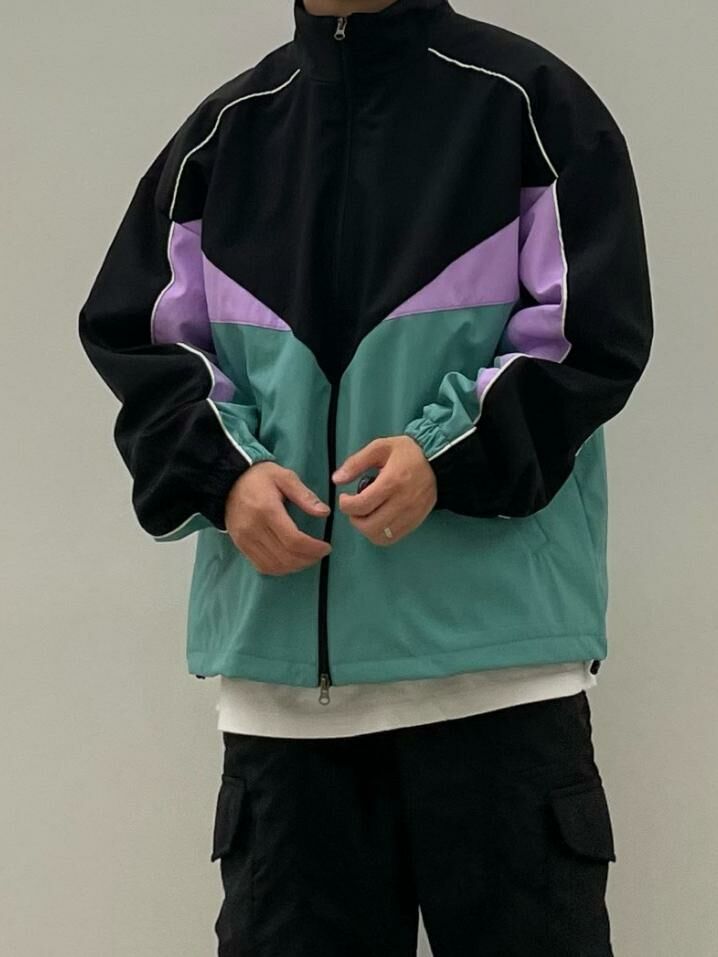 拼色企領拉鍊外套 EASY-056JK