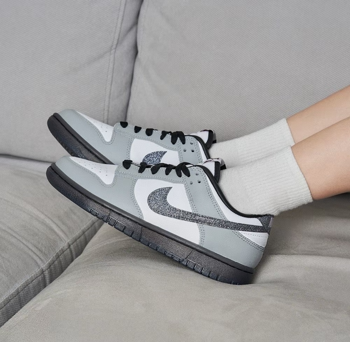 Nike Dunk Low 灰白水鑽 灰白色 皮革 水鑽勾 女款 HQ3462-191/預購