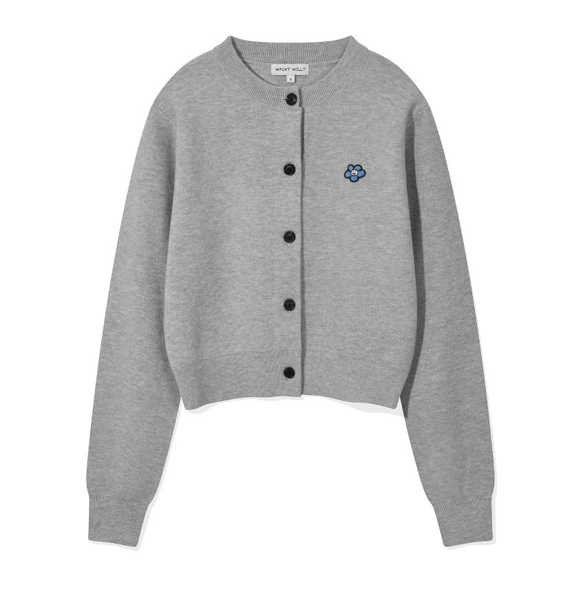 Wacky Willy Women's Lily Waffen Round Neck Long Sleeve Cardigan Gray