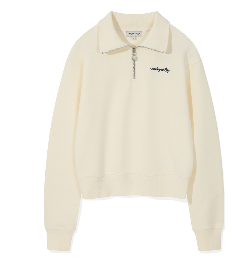 Wacky Willy Women's Typo Logo half-zip up Man To Man Dark Cream