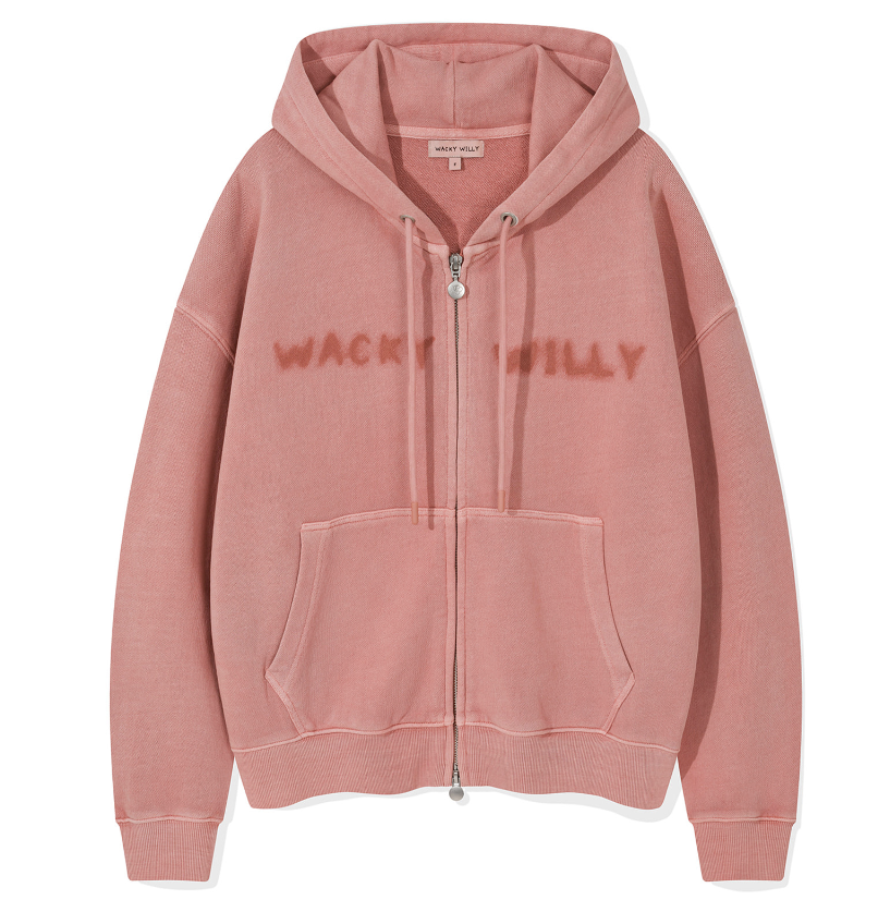 Wacky Willy Women's pigment washing semi-overfit hooded zip-up Pink