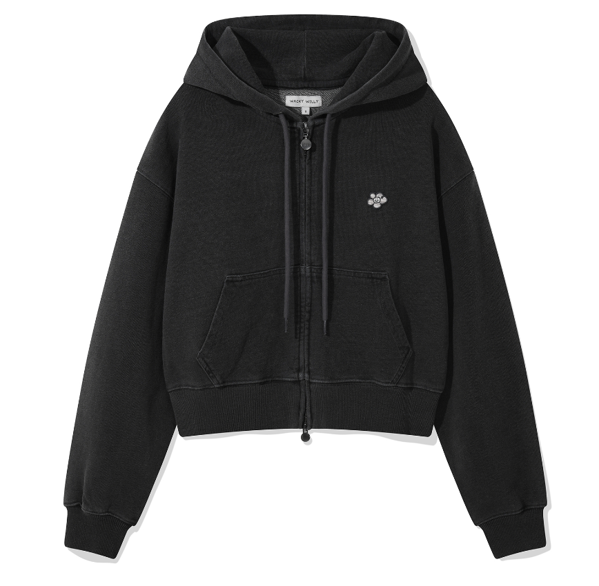 Wacky Willy Women's Washed Crop Hooded Zip-Up Gray