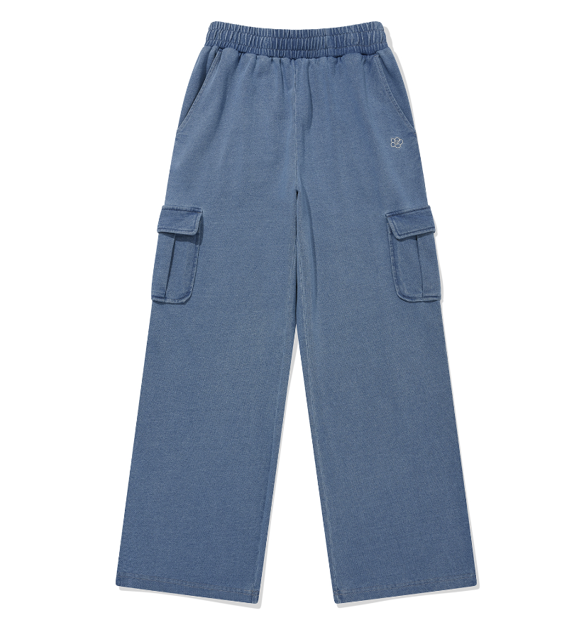 Wacky Willy Women's Semi-Wide Washed Cargo Pants Blue