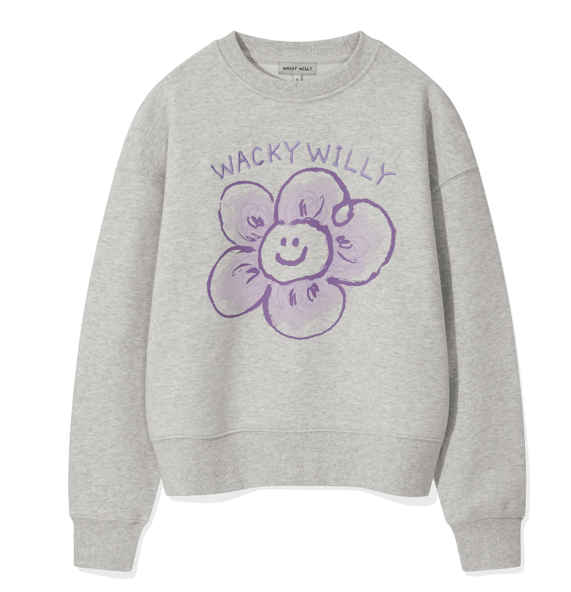 Wacky Willy Women's Big Lily Graphic Semi-Overfit Man to Man Light Grey
