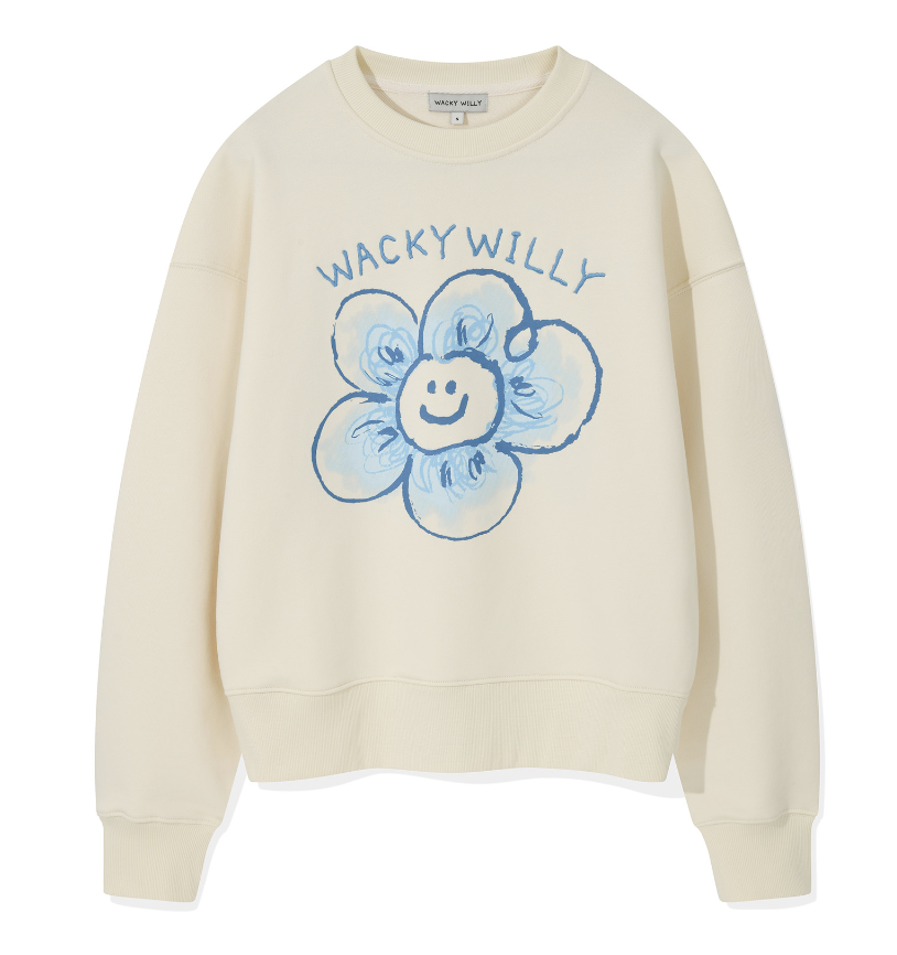 Wacky Willy Women's Big Lily Graphic Semi-Overfit Man to Man Cream