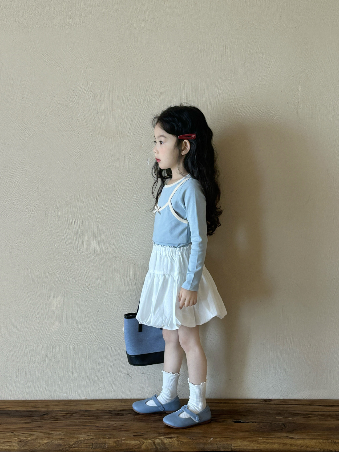 春日假兩件上衣/鬆緊花苞裙