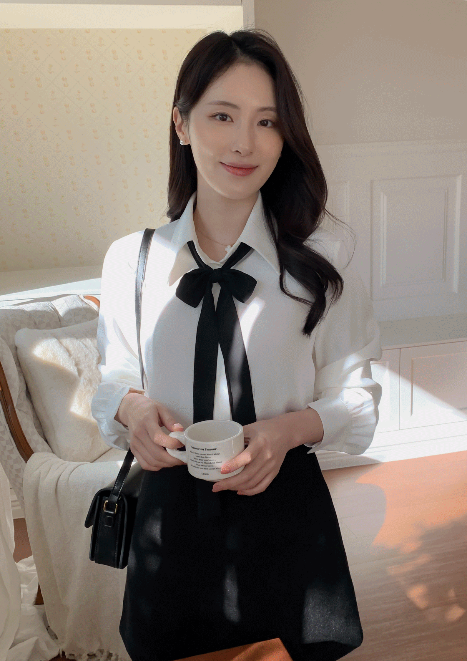 🚀當日出貨【🌸早春新品 】Ribbon高級絲質感襯衫 ( 2 colors) 附雪紡綁帶(可拆)