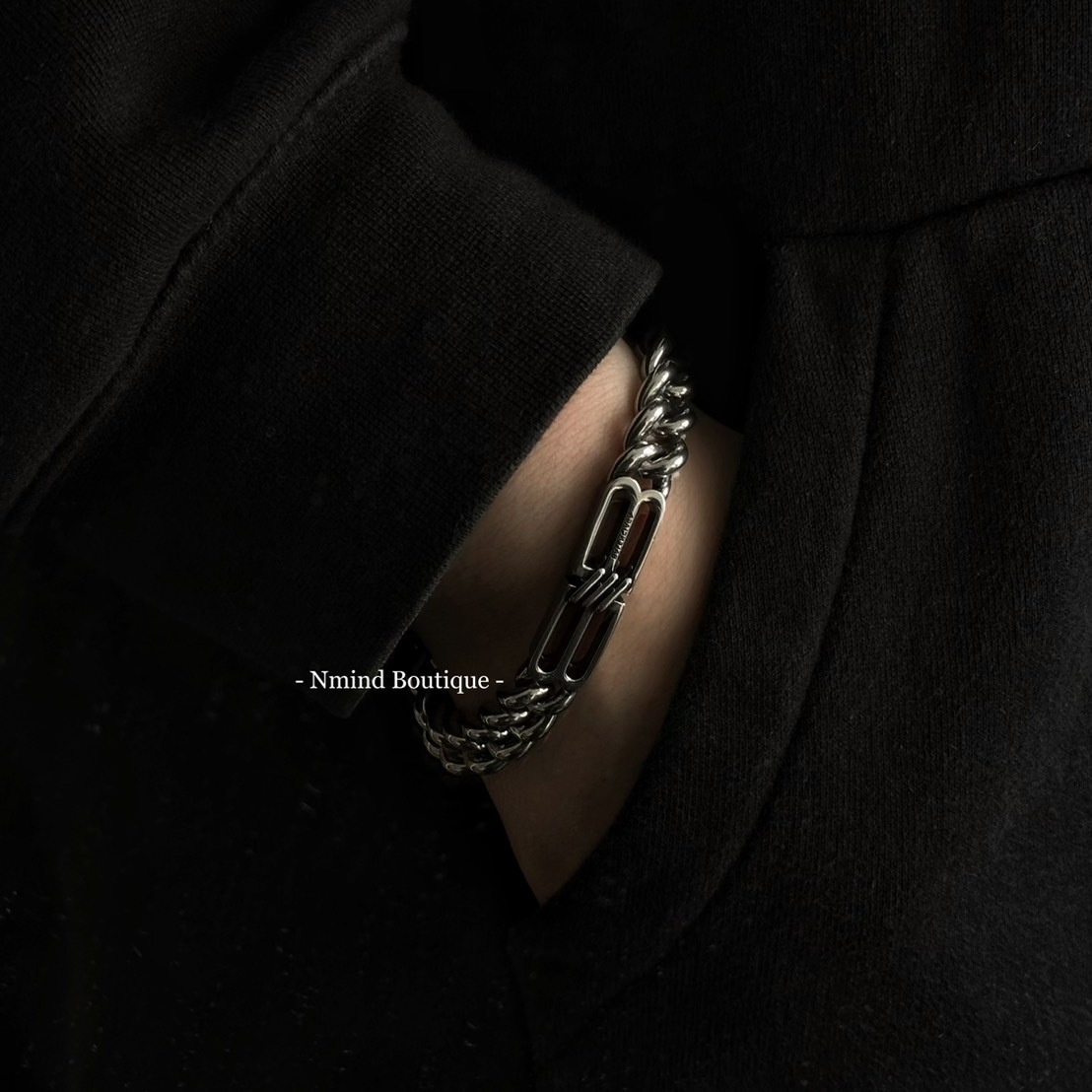 BALENCIAGA Bb Icon Gourmette Bracelet in Antique Silver / SIZE : M / L