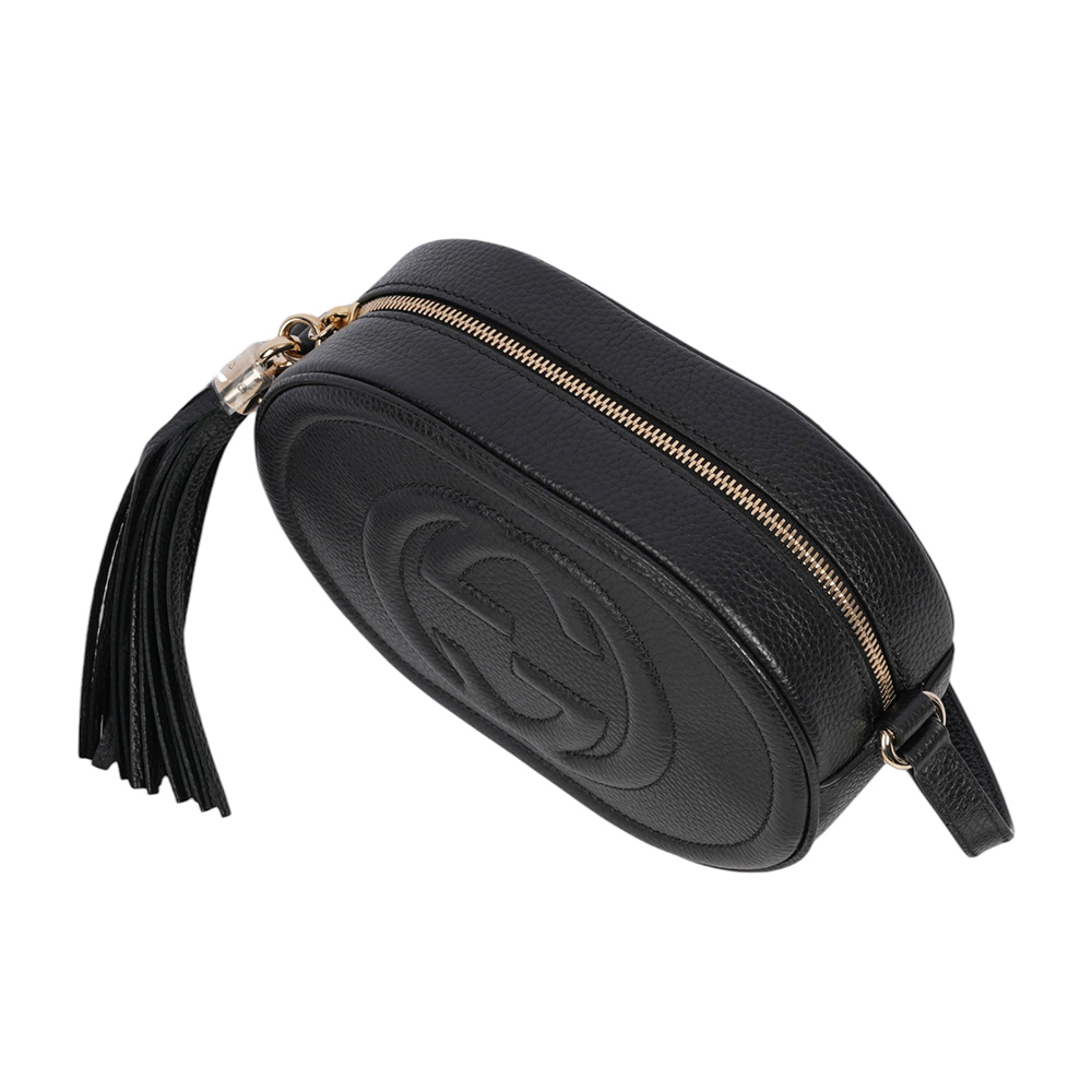 SOHO 系列流蘇橢圓造型拉鍊斜背包(黑色) 747779 A7M0G 1000