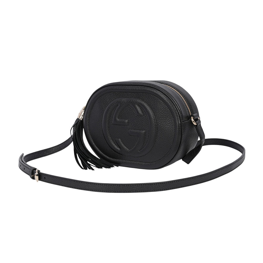 SOHO 系列流蘇橢圓造型拉鍊斜背包(黑色) 747779 A7M0G 1000