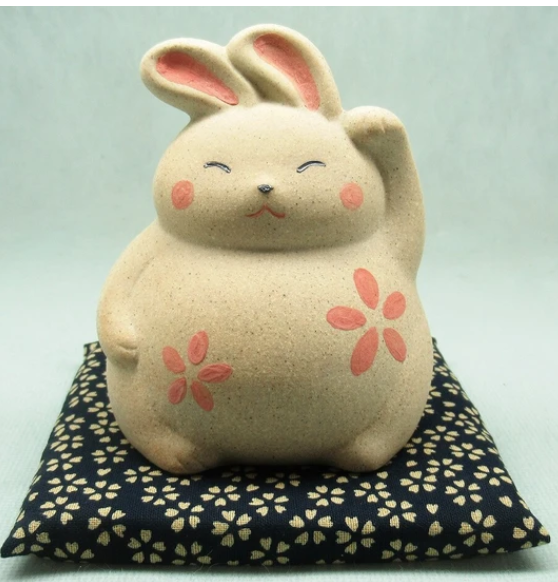 日本萬古燒陶瓷兔仔儲金箱 (日本製)