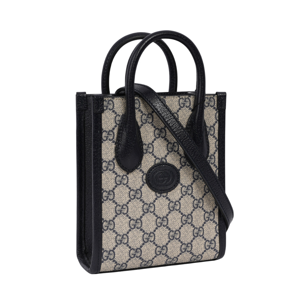 【GUCCI】Interlocking G 迷你手提/斜背托特包(黑藍色)