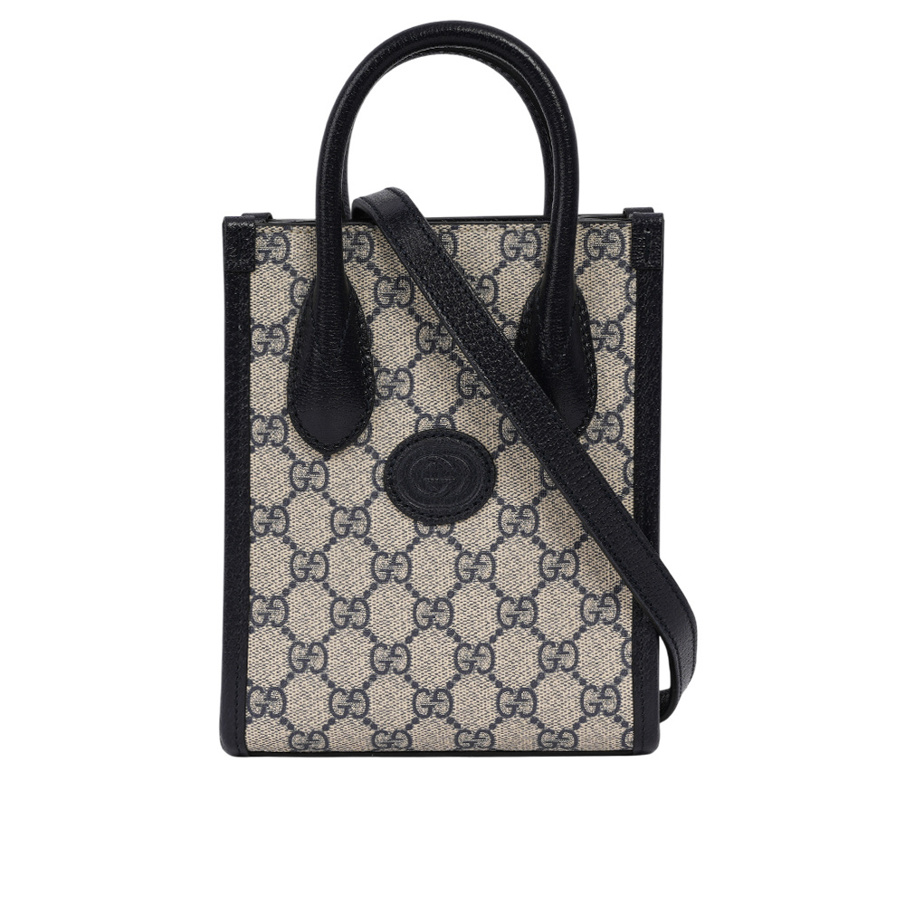 【GUCCI】Interlocking G 迷你手提/斜背托特包(黑藍色)