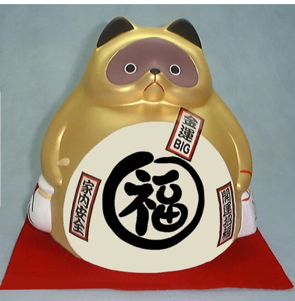 日式萬古燒陶瓷浣熊招福儲金箱(大) (日本製)