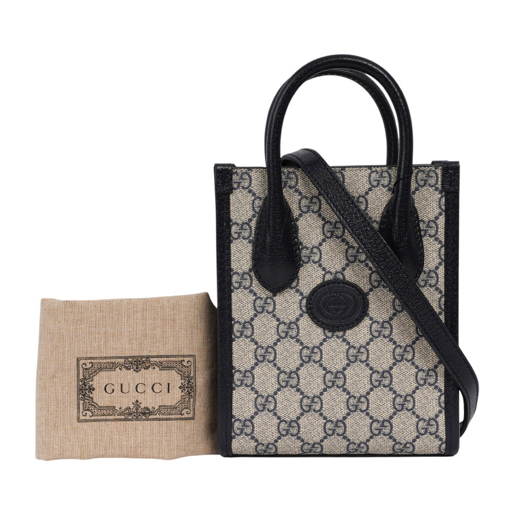 Interlocking G 迷你手提/斜背托特包(黑藍色) 671623 K9GSN 4075