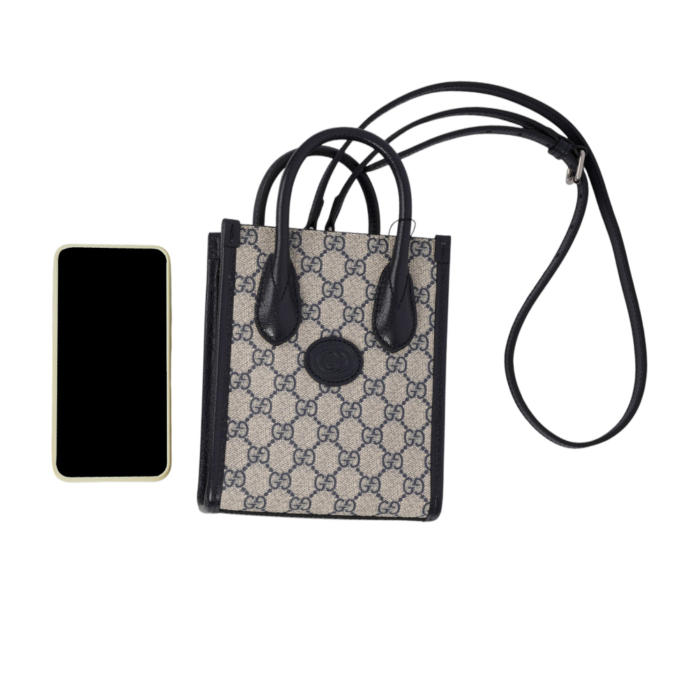 Interlocking G 迷你手提/斜背托特包(黑藍色) 671623 K9GSN 4075