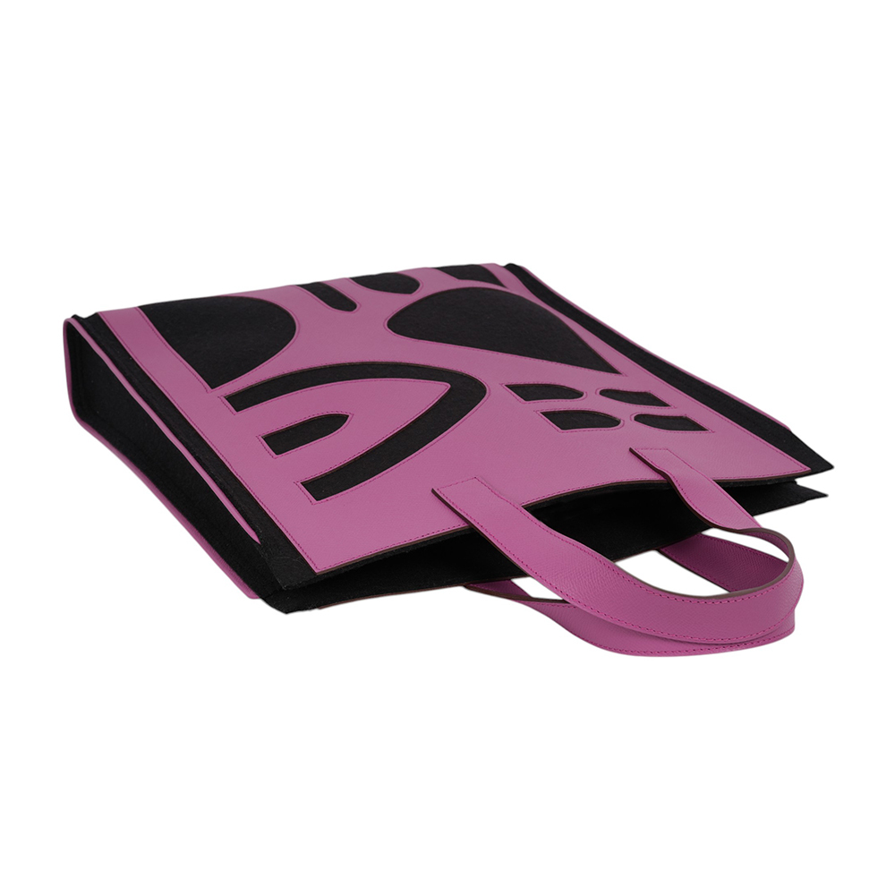 Petit H 工坊作品羊毛氈及牛皮手提包(黑色/紫紅色) H1040108 66