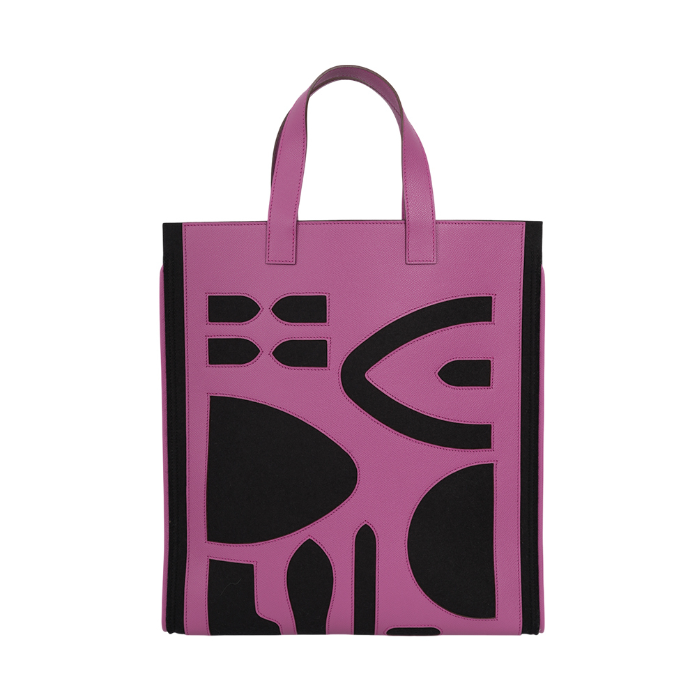 Petit H 工坊作品羊毛氈及牛皮手提包(黑色/紫紅色) H1040108 66