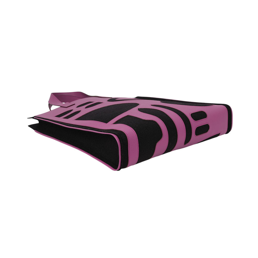 Petit H 工坊作品羊毛氈及牛皮手提包(黑色/紫紅色) H1040108 66