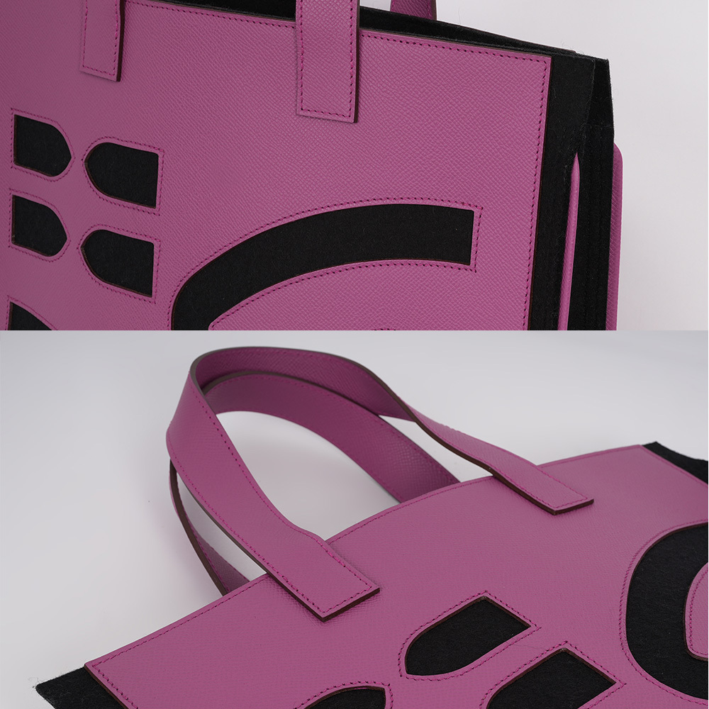 Petit H 工坊作品羊毛氈及牛皮手提包(黑色/紫紅色) H1040108 66