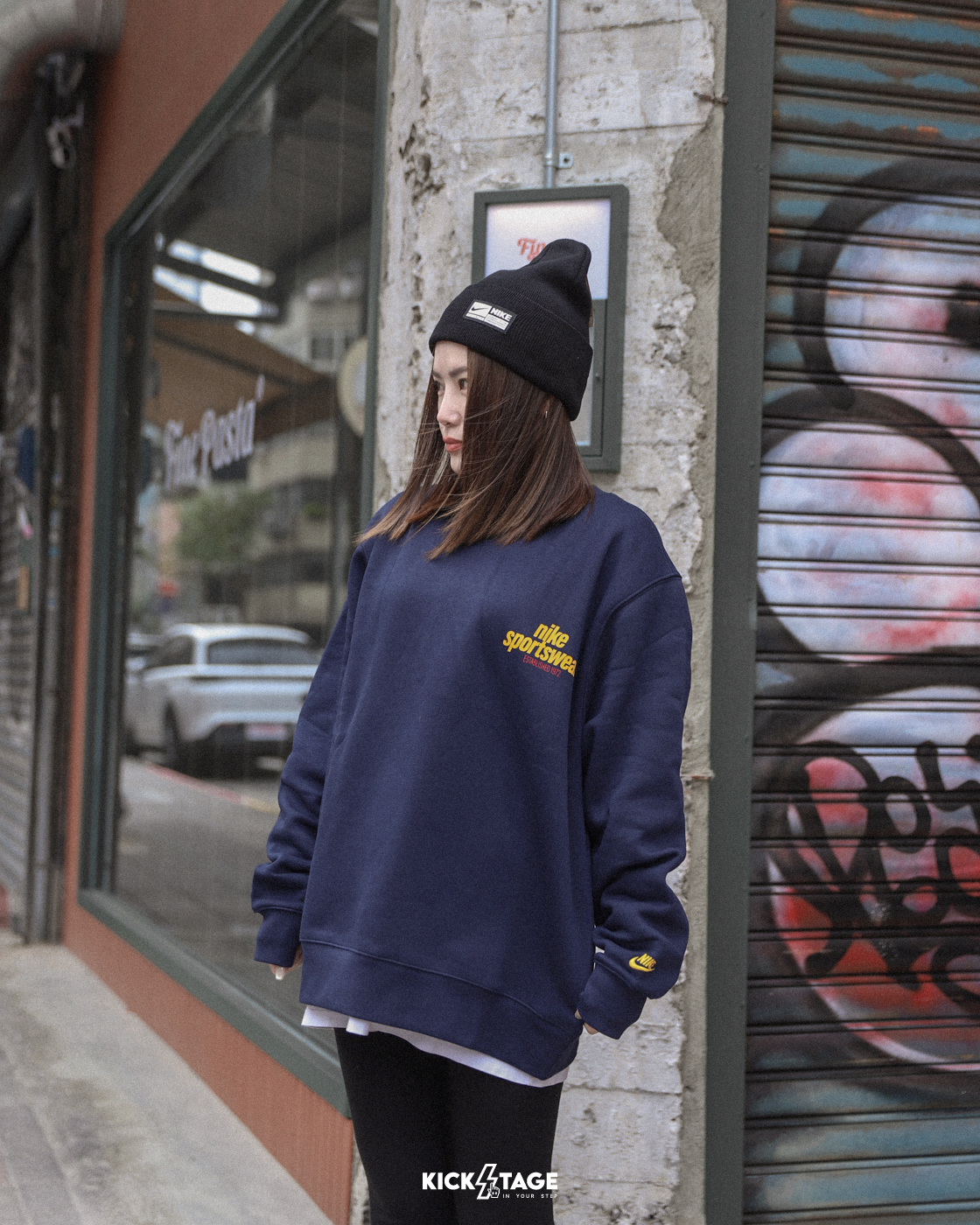 男女款 NIKE CLUB CREW 深藍色 刷毛 袖口小刺繡 胸前印花LOGO 長袖 大學T【HJ2174】