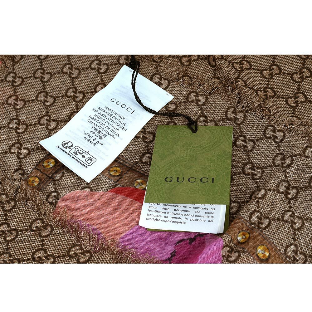 GG Logo 花卉圖案羊毛披肩/圍巾(米色/紫紅色) 508797 3G200 5879